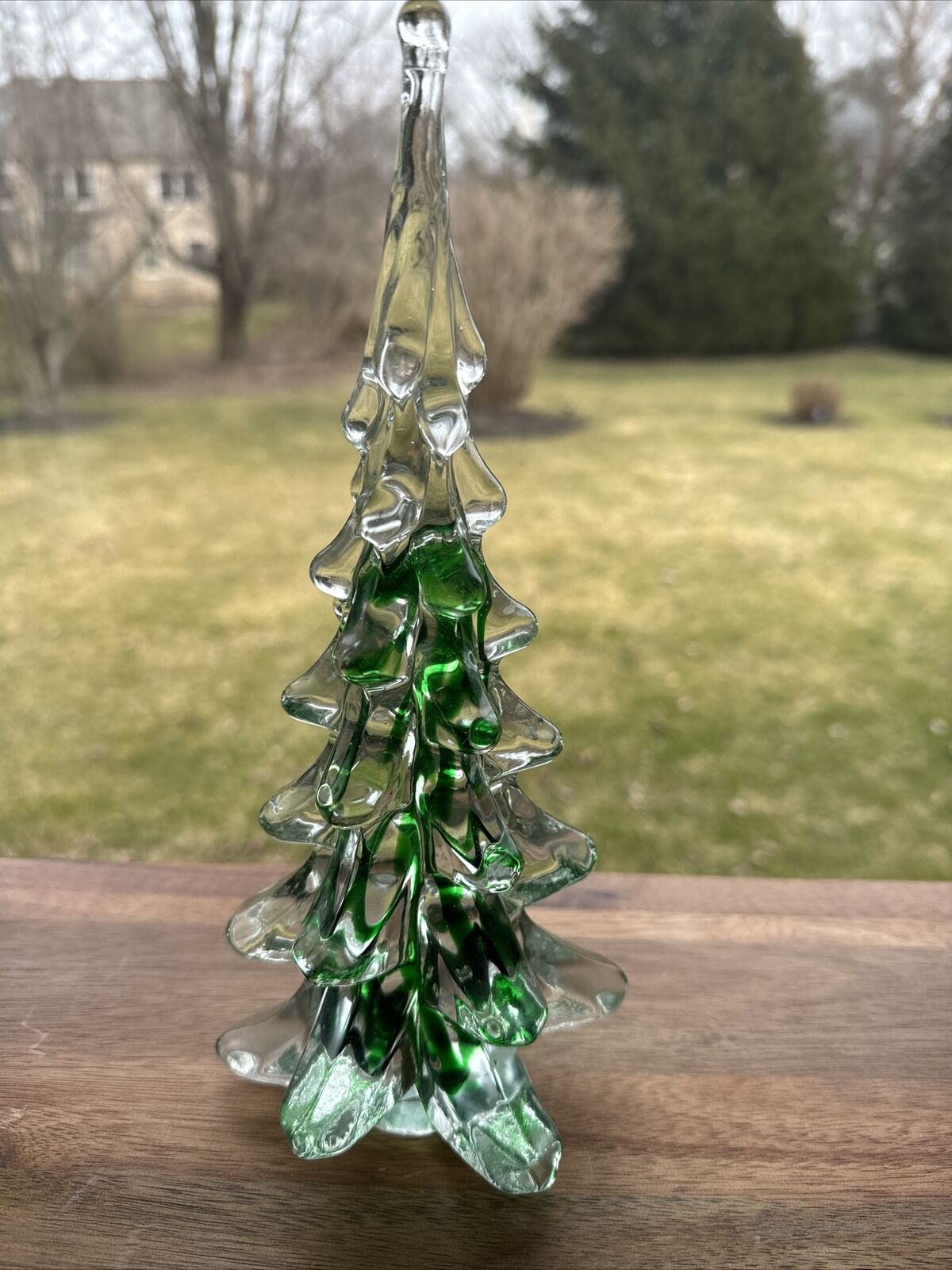 Vintage Green Glass Christmas Tree 10””Tall & Weight 2.1 Lb