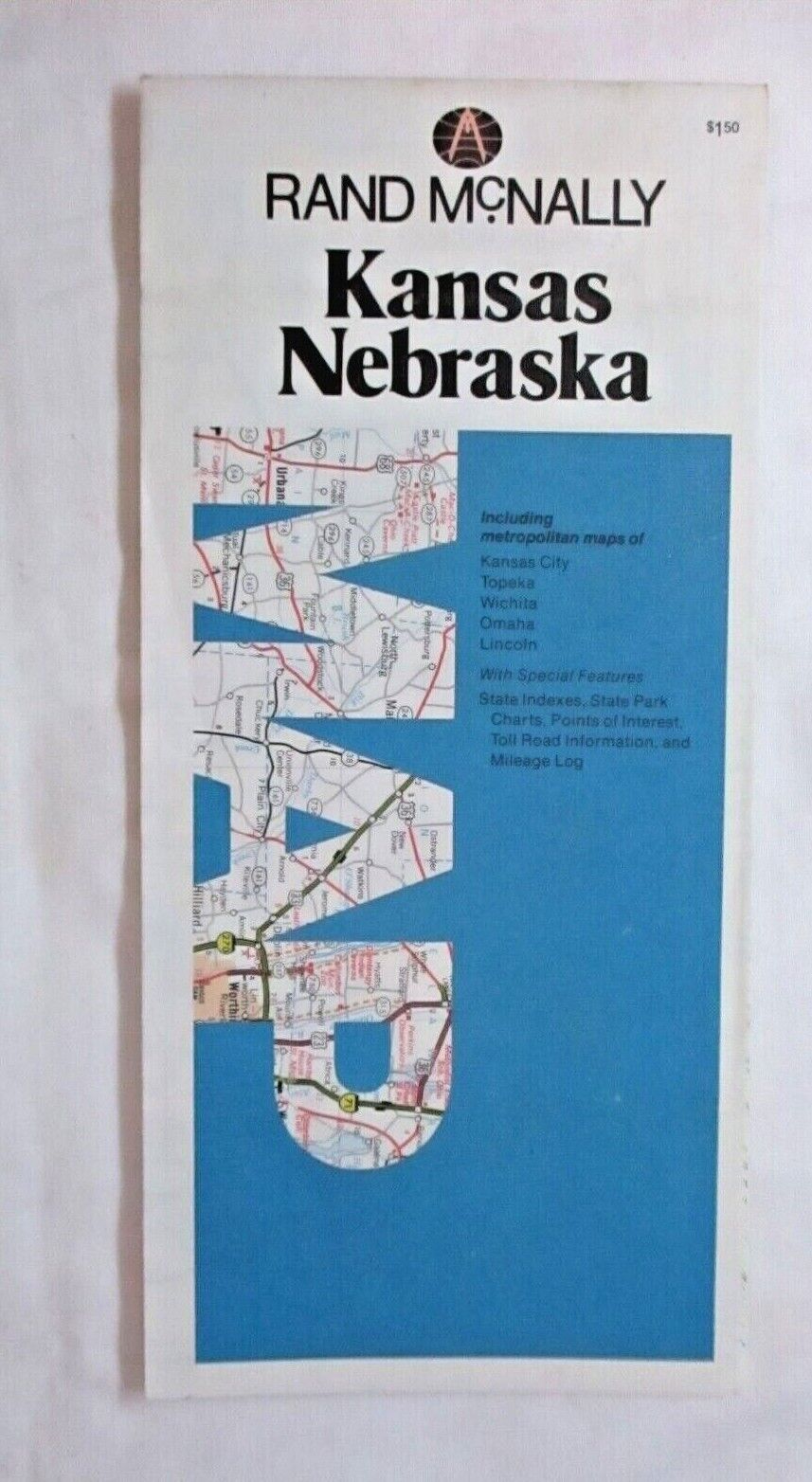 Rand McNally Kansas Nebraska 1980s Folding Road Map w/ Cities Vintage