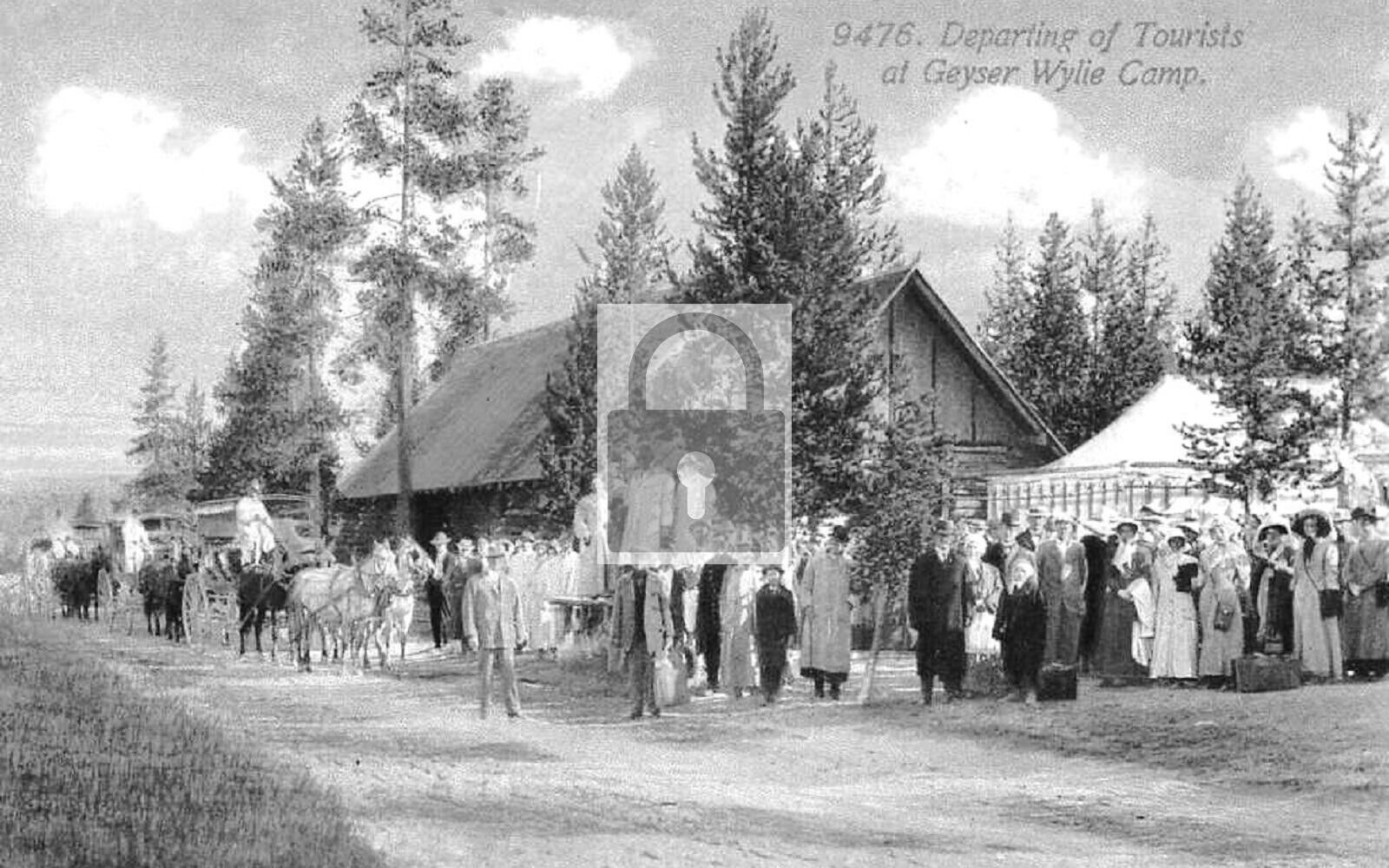 Tourists Geyser Wylie Camp Yellowstone Wyoming WY Reprint Postcard