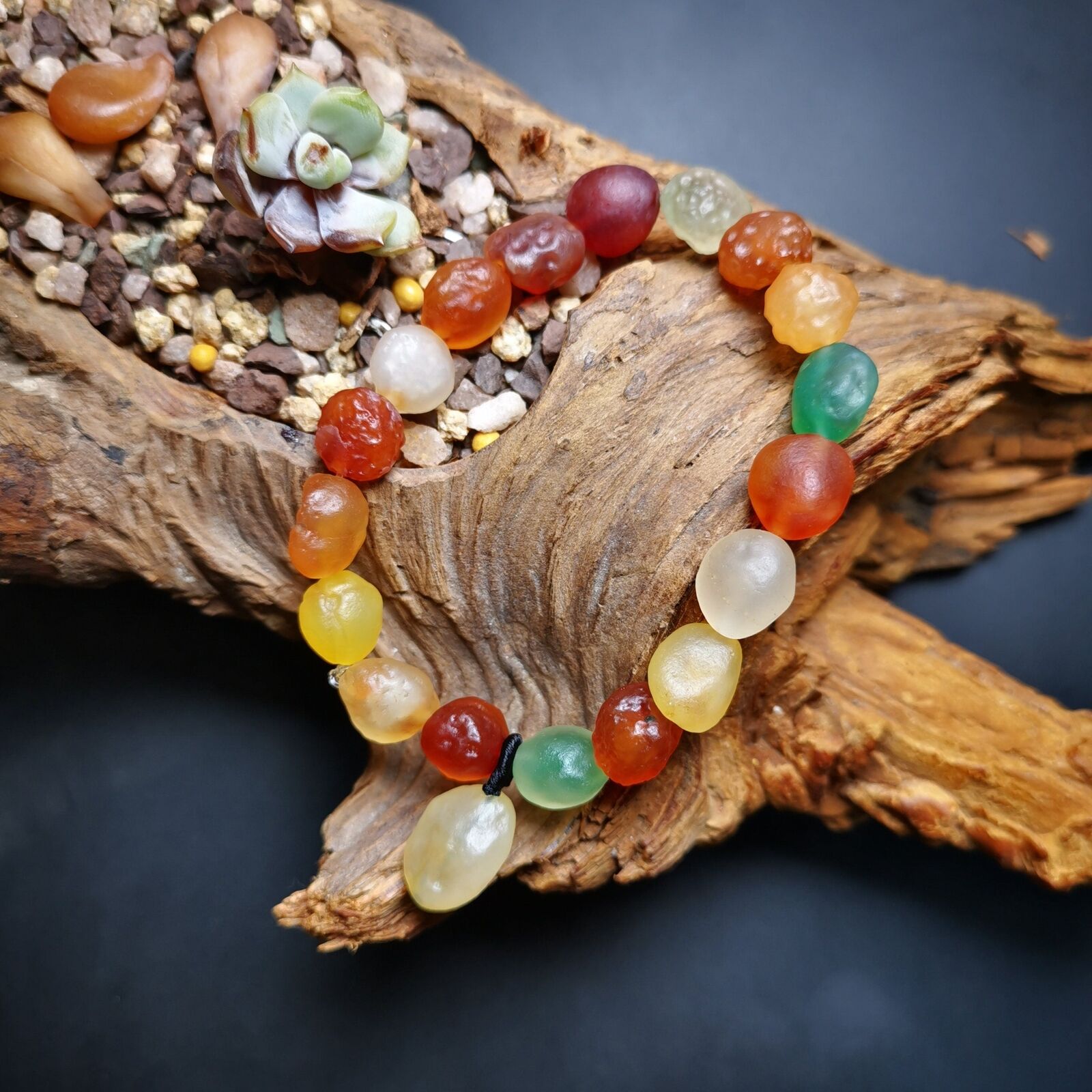 Gandhanra Handmade Gobi Desert Jade Beads Bracelet, Agate Beads Mala For Women