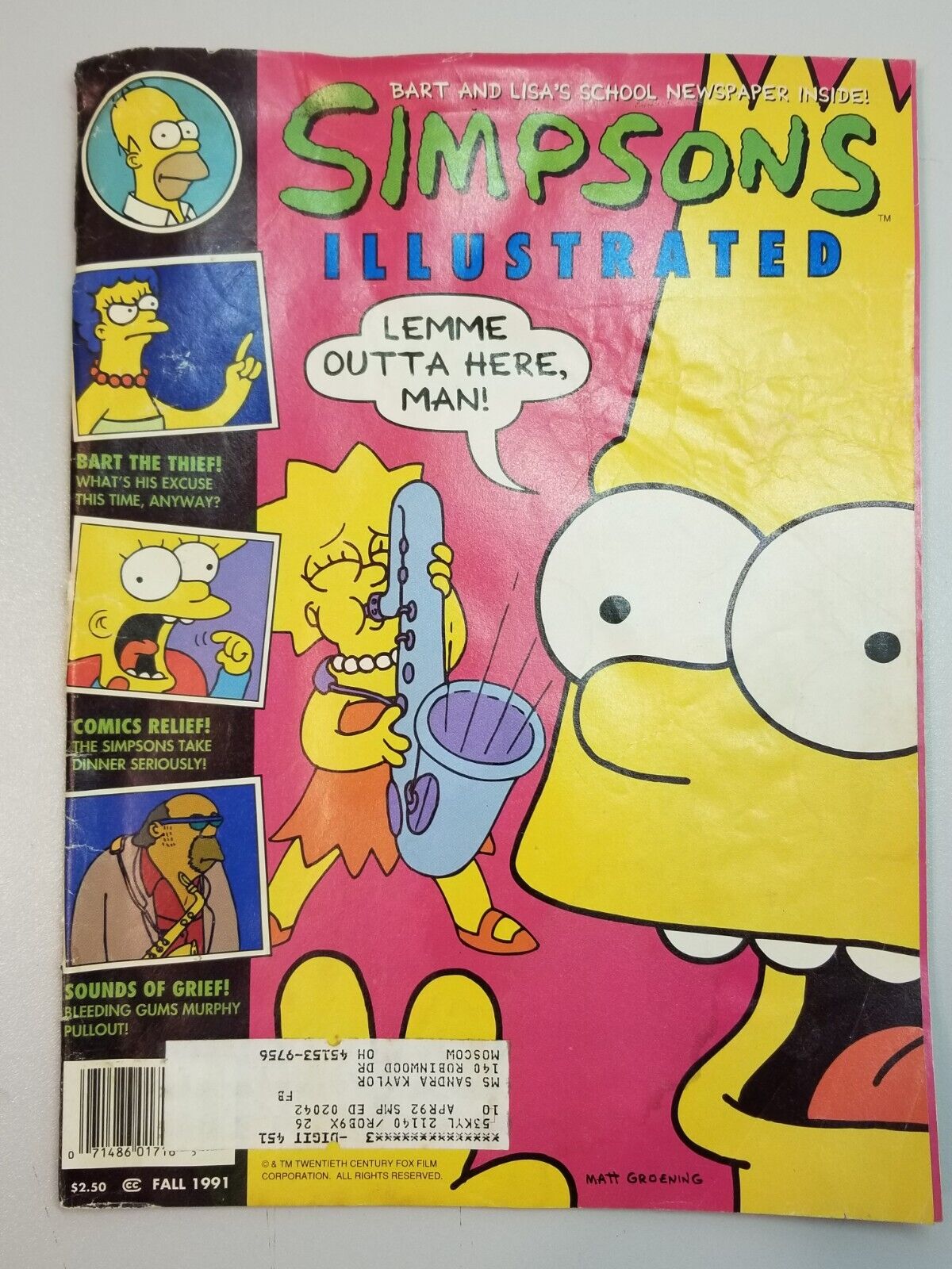 Vintage Simpsons Illustrated Issue No. 3  Fall 1991 Weekly News Insert Included