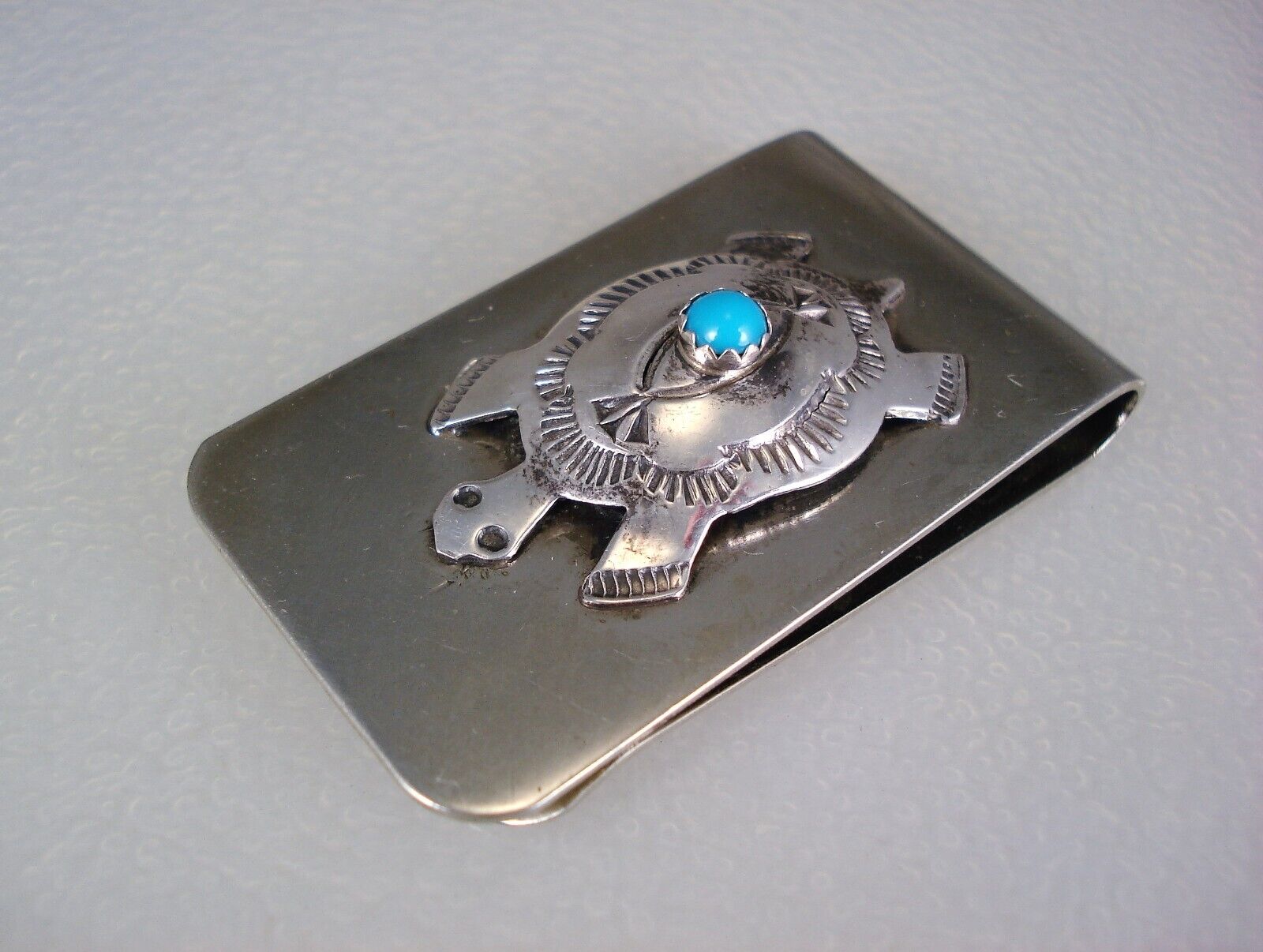 VINTAGE NAVAJO STERLING SILVER & TURQUOISE TURTLE MONEY CLIP
