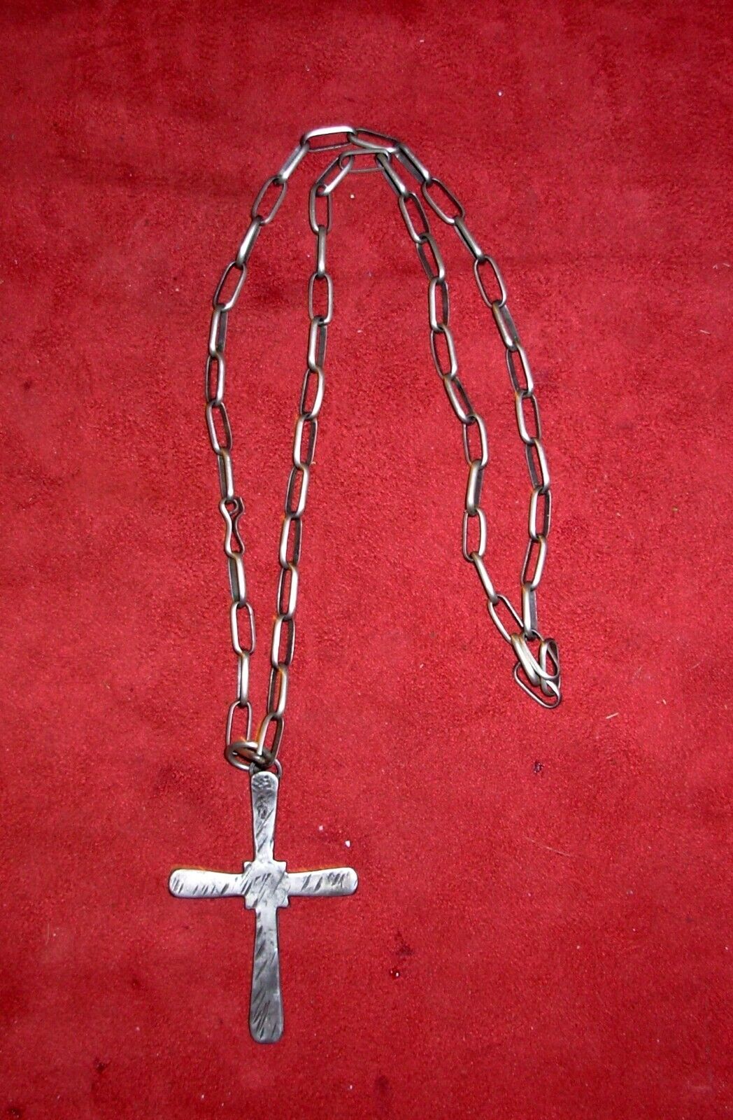 Cool Vintage Antique Hand Made Silver Cross With Large Chain Necklace