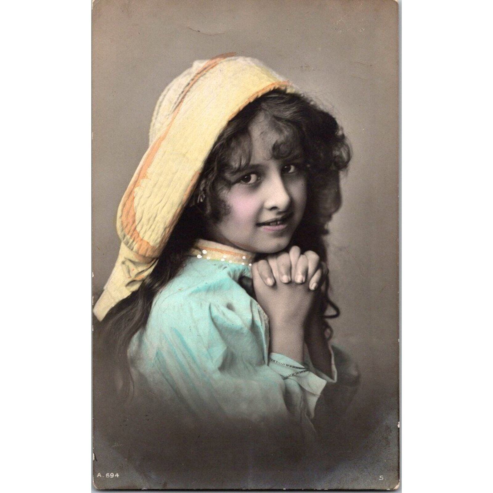 Vintage Edwardian Postcard Beautiful Young Girl Long Hair and Hat England 1900s