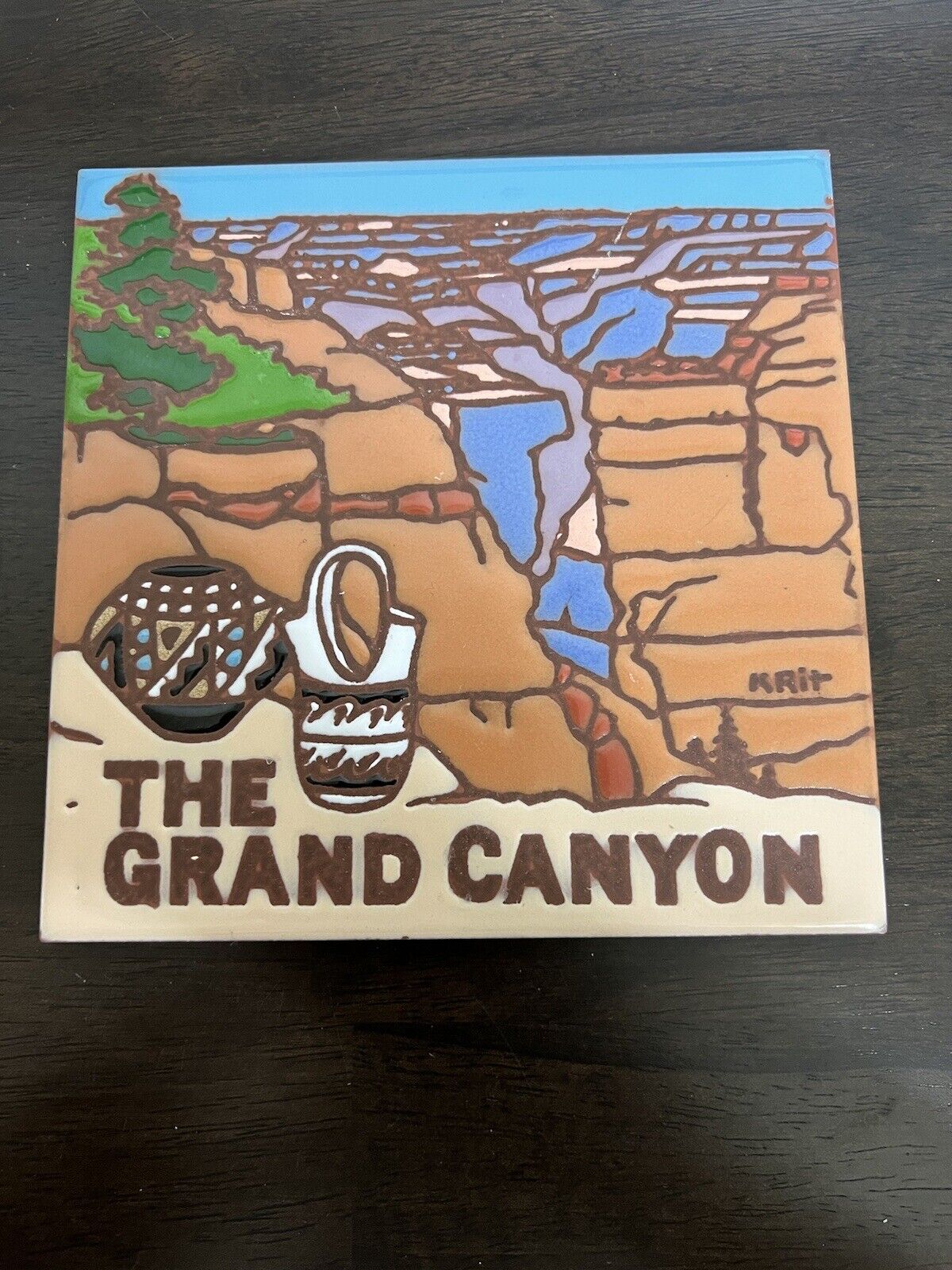 Vintage 1995 Earthtones Art Tile Trivet Arizona Grand Canyon Krit