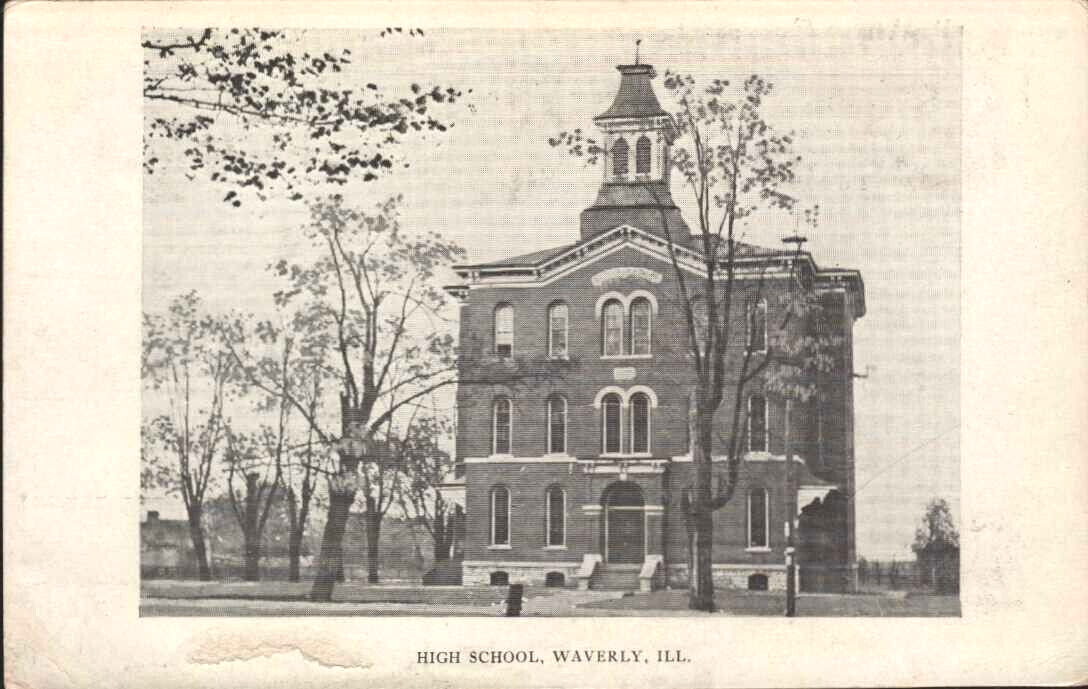 antique    WAVERLY    Illinois IL    High  School    postcard