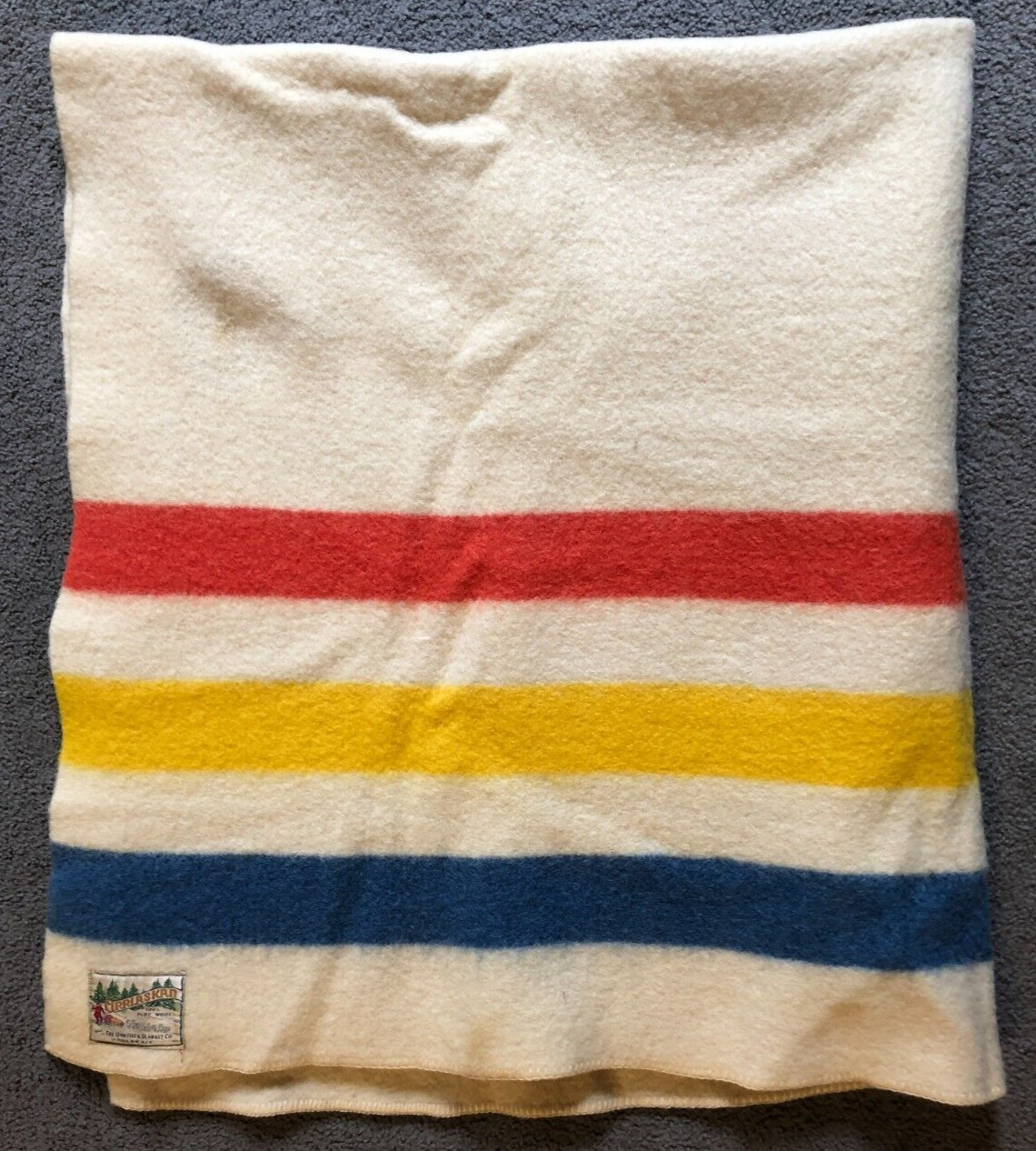 VTG 50s Orrlaskan Orr Felt & Blanket Co Candy Striped Wool Blanket - 74\