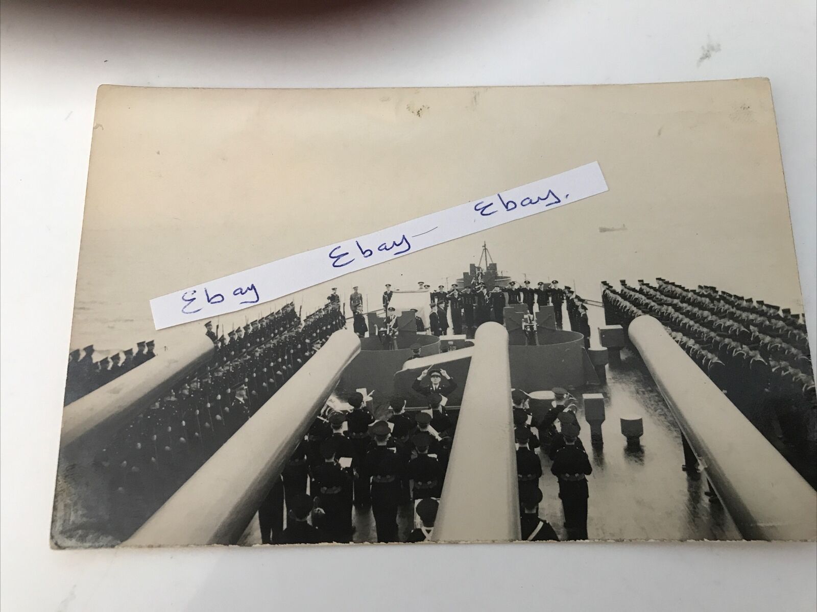 WW2 HMS Duke of York Photo Foredeck Crew Assembled and Band Playing RN Off Photo