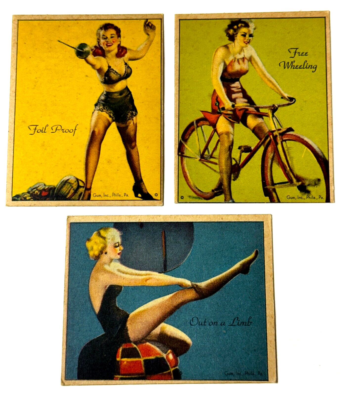 Lot of (3) 1944 Gum Inc. American Beauties (R59) Trading Cards Gil Elvgren