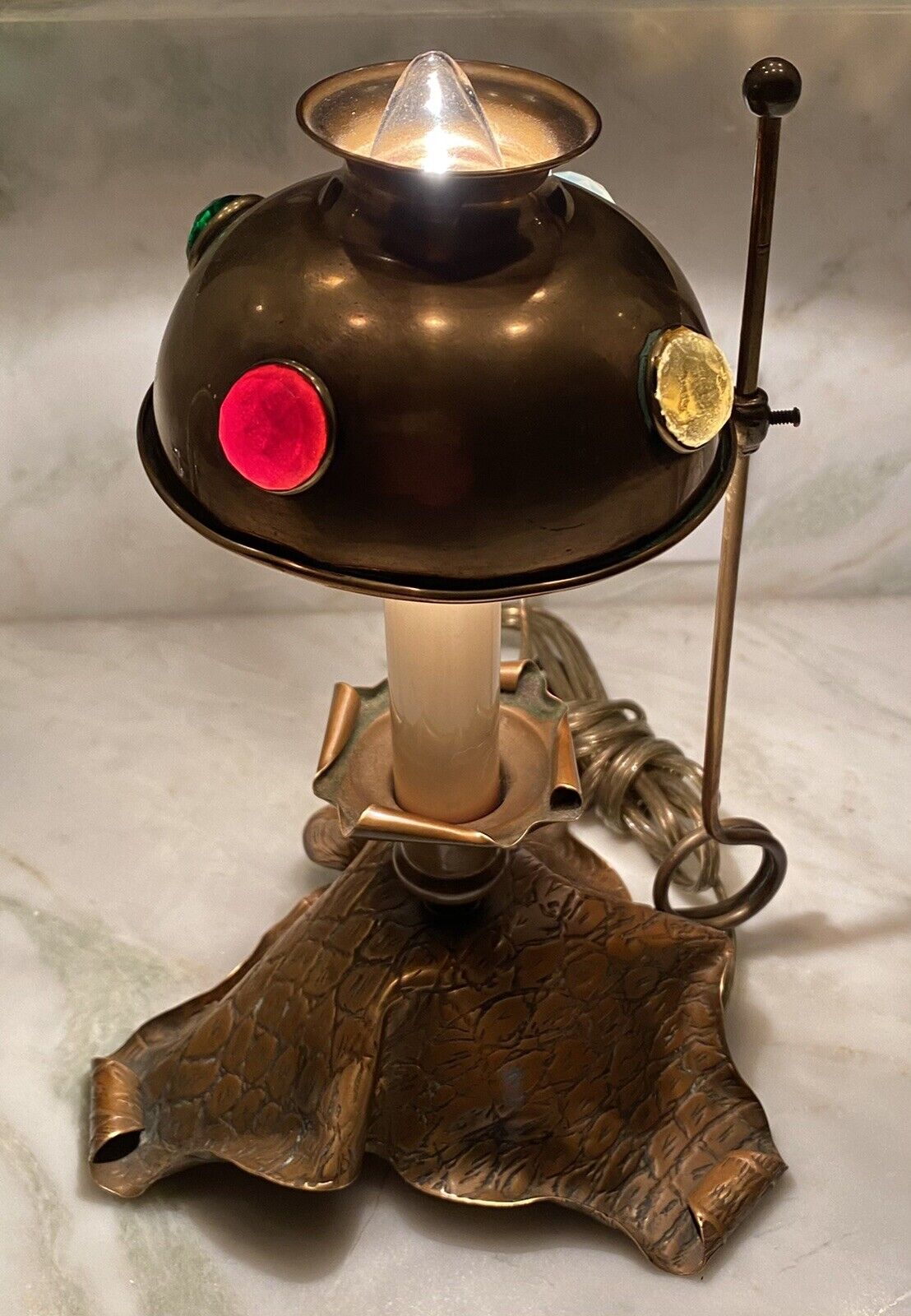 Beyond Stunning Way Beyond Rare Art Nouveau Copper Lamp With Glass Jewels