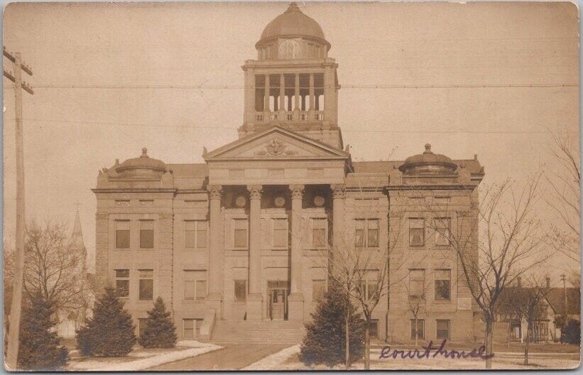 1908 SPENCER Iowa RPPC Real Photo Postcard CLAY COUNTY COURT HOUSE Building View