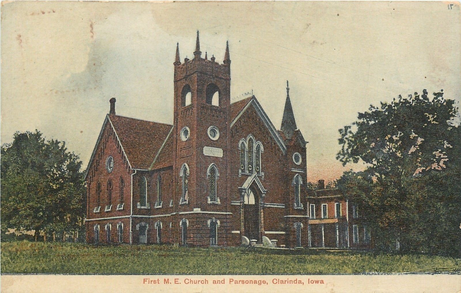 Clarinda Iowa~First Methodist Episcopal Church & Parsonage~1910 Postcard