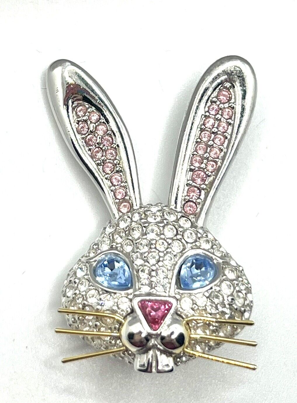 Signed SWAROVSKI Clear, Blue, Pink Crystal Rabbit Bunny Brooch Pin RETIRED