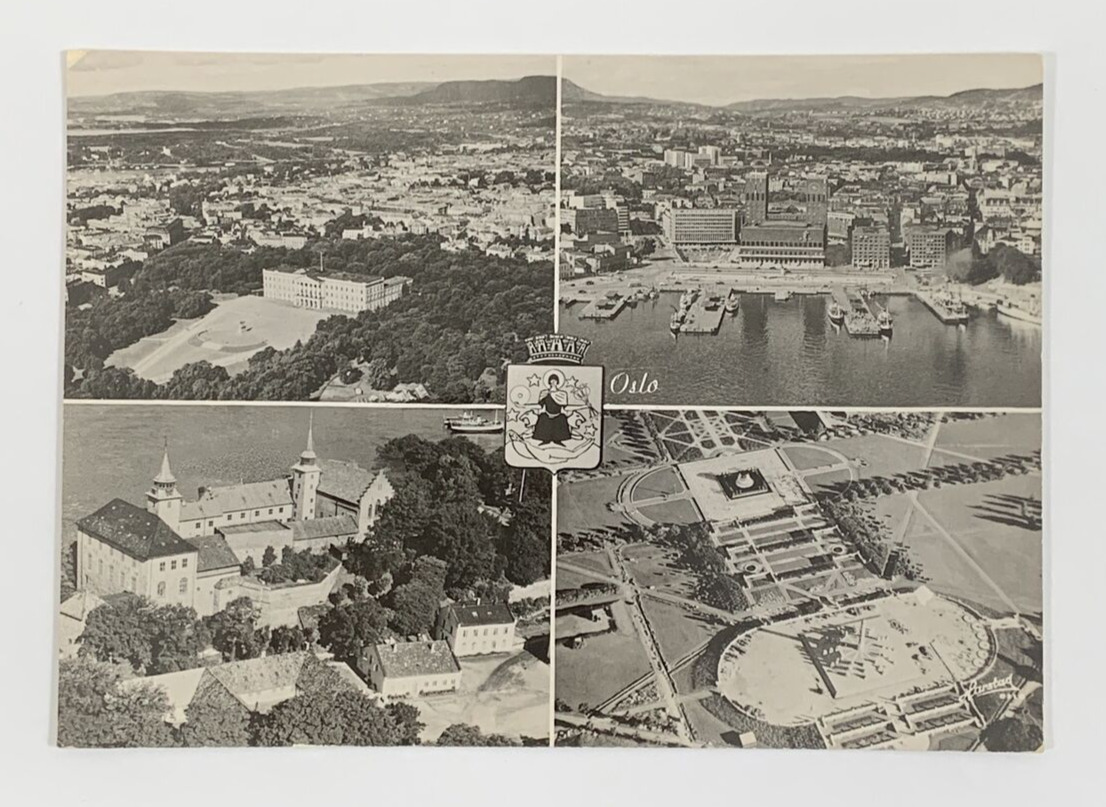 RPPC Aerial View of Oslo Norway Real Photo Multiview Postcard Unposted