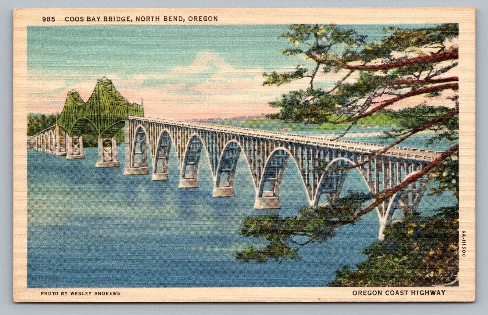 North Bend OR Coos Bay Cantilever Bridge Oregon Coast Highway Postcard Vtg G9
