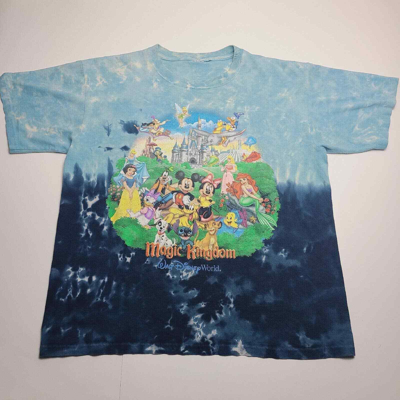 VTG Walt Disney World Magic Kingdom Tie Dye 2-Sided Shirt Blue Size Large