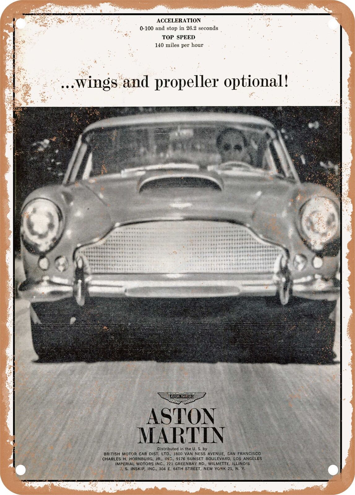 METAL SIGN - 1961 Aston Martin wings and Propeller Optional Vintage Ad