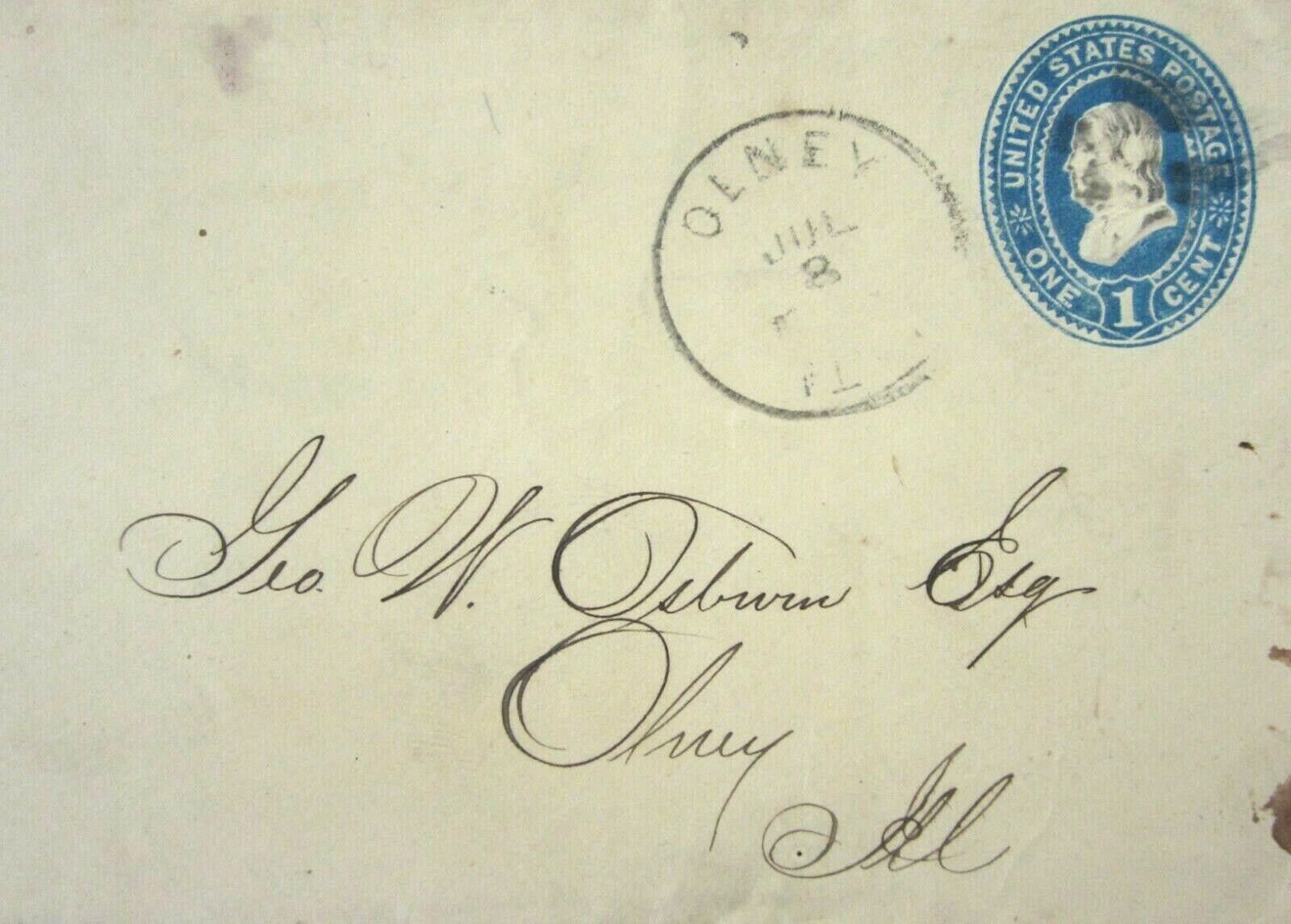 Olney Bank Richland County Illinois History Promissory Note Stamp Envelope 1889