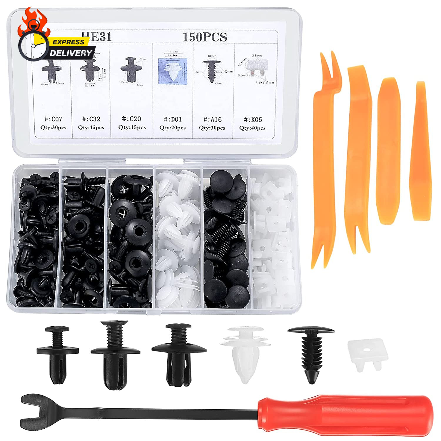 155 Pcs Car Retainer Clips Kit, Universal Car Bumper Clips and Fasteners, Plasti