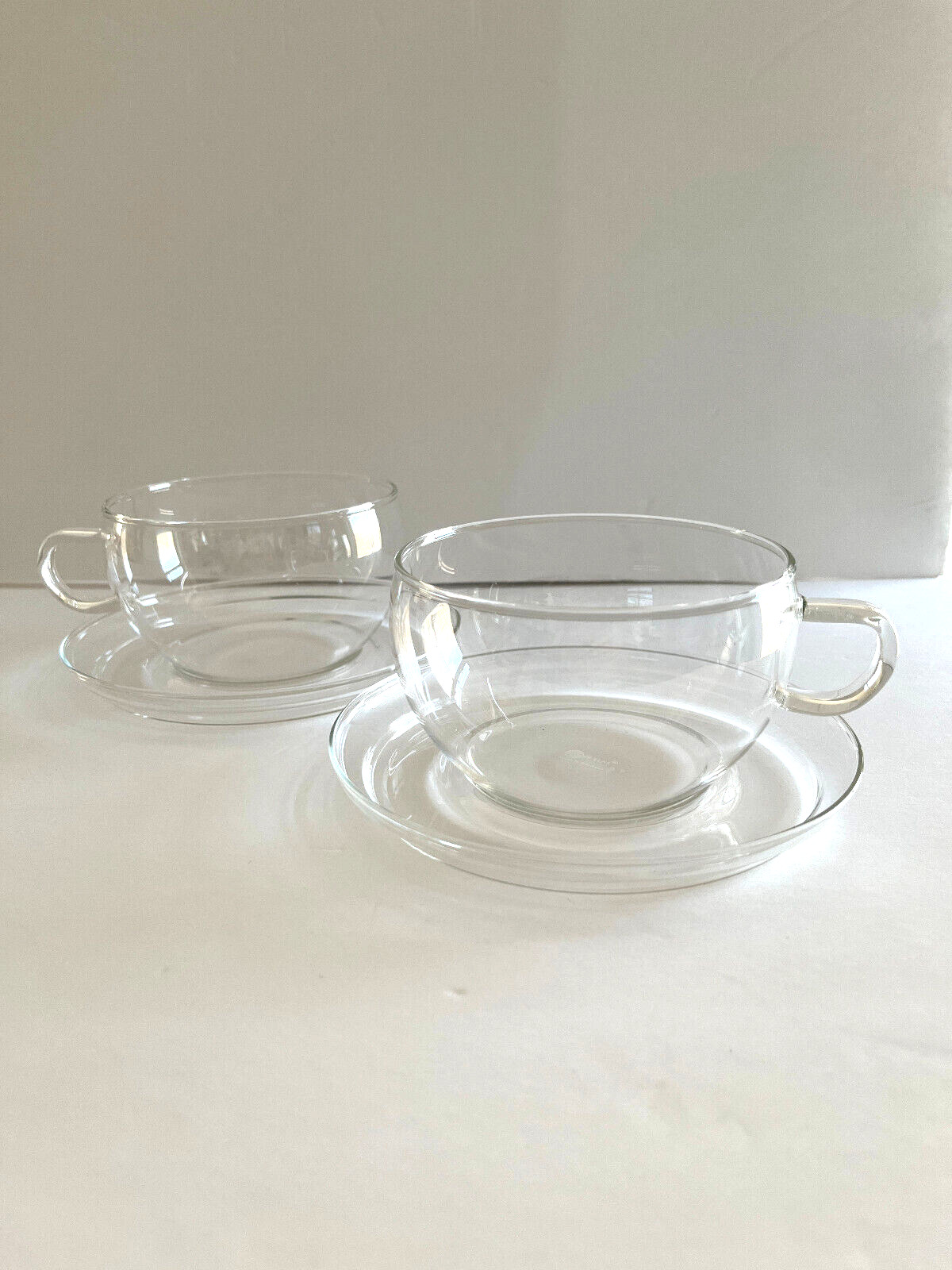 Vintage Jenaer Glas Clear Coffee Cup + Saucer Germany Tea Glass Modern SET OF 2