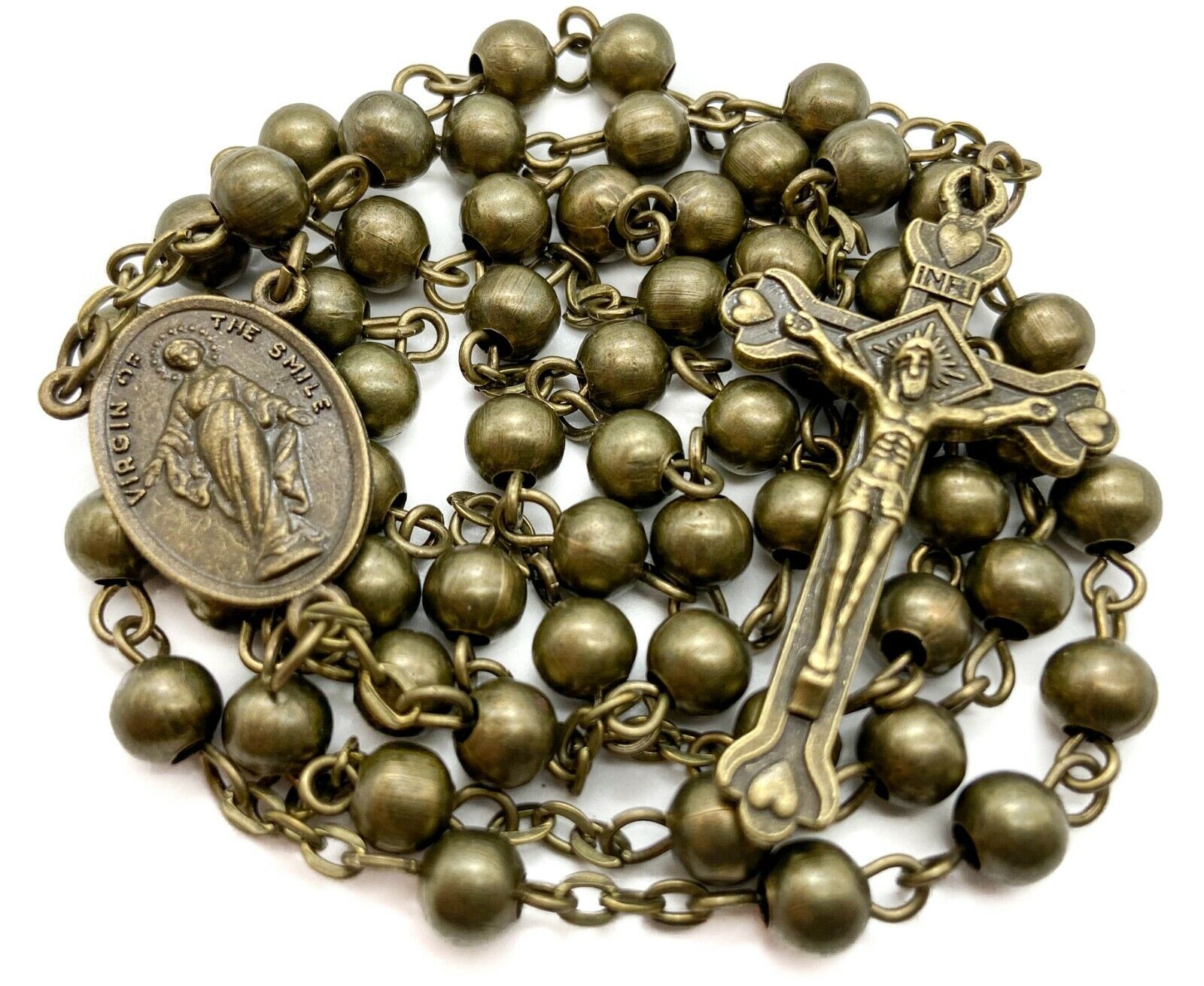 Metal Beads Combat Rosary Necklace St Therese Virgin Of The Smile Medal WW2