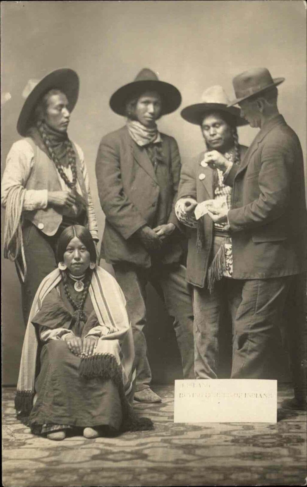 Native Americana Studio Image Indians Trade w/ White Man Real Photo Postcard