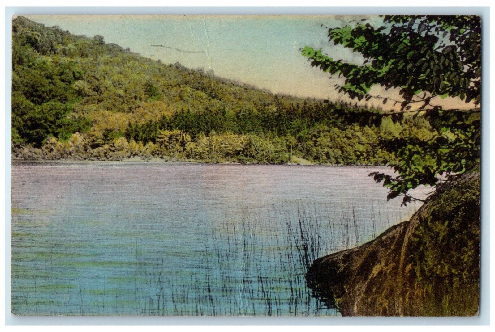1947 Little Rocky Pond Wallingford Vermont Antique Vintage Hand-Colored Postcard