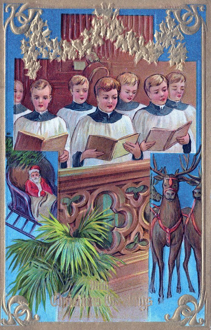 CHRISTMAS - Santa, Choir And Reindeer With Christmas Greetings Postcard - 1911