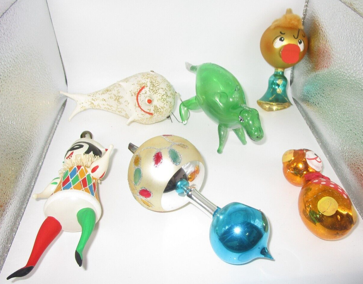 De Carlini Lot 6 Misfit Christmas Ornaments Glass Made in Italy AS IS Damaged