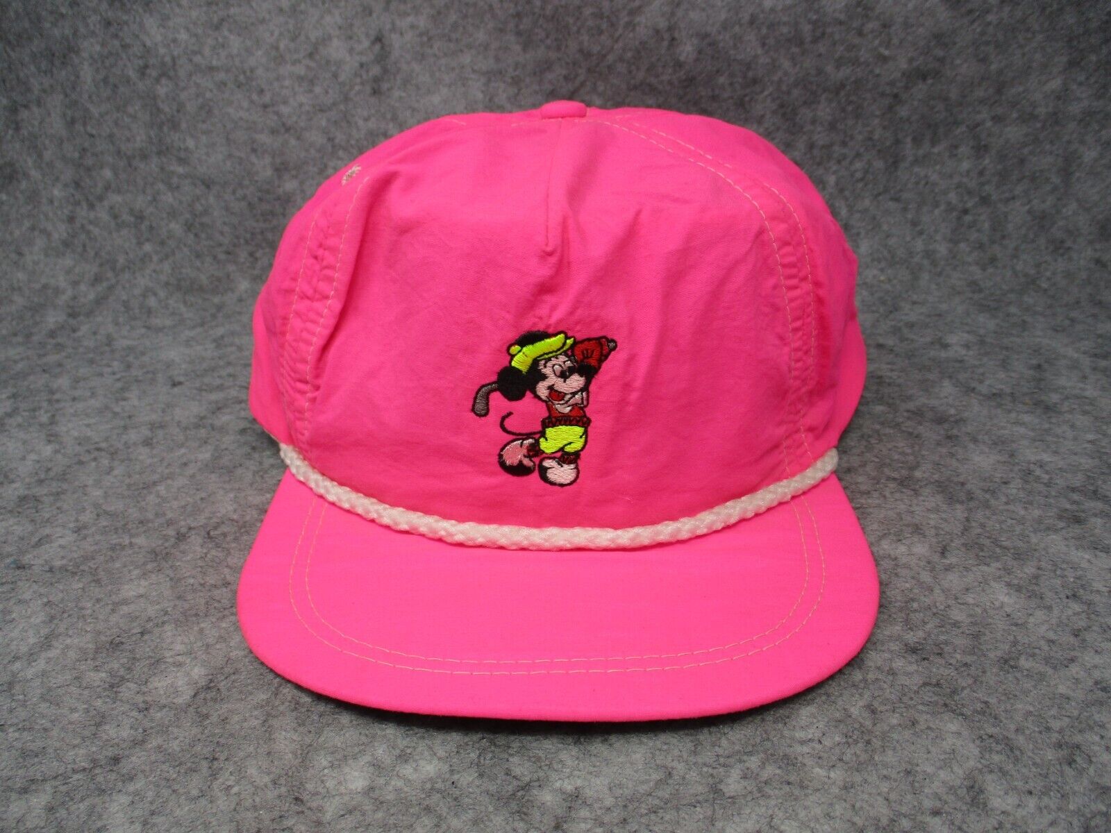 VINTAGE Disney Hat Cap Mens Strap Back Pink Mickey Mouse Golf Rope Leather Hot