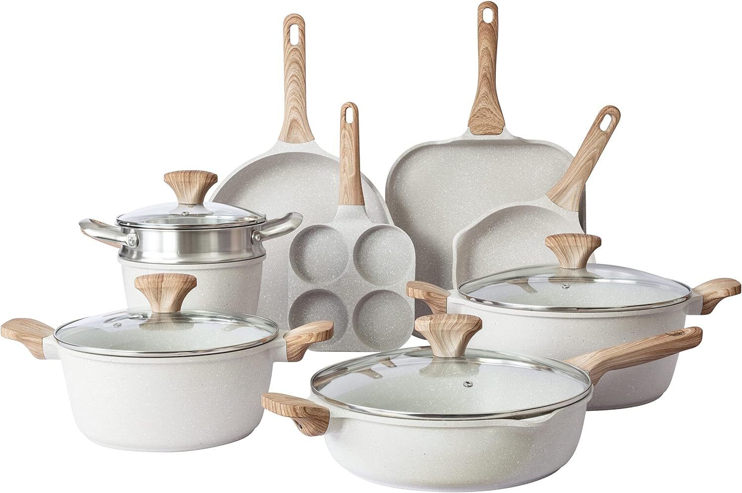 Induction Cookware Sets - 13 Piece Nonstick Cast Aluminum Pots and Pans.