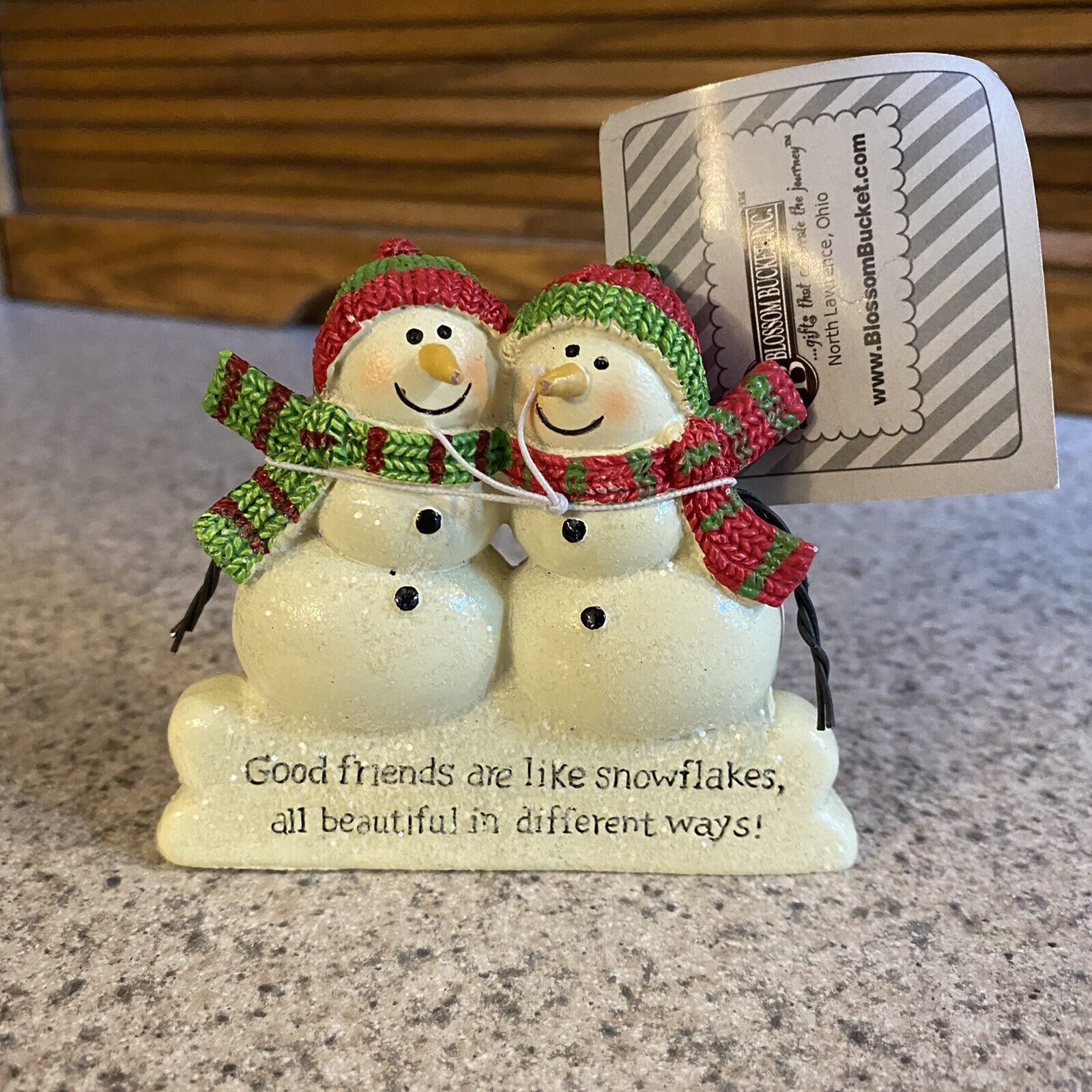 Blossom Bucket Snowmen “Good friends are like snowflakes…” Christmas Figurine