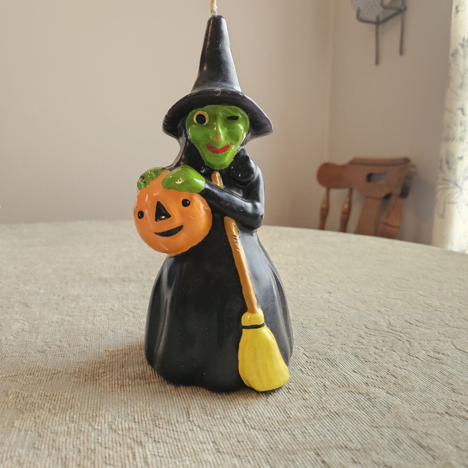 Vintage Witch Halloween Large 8” Pumpkin Candle Never Lit 60’s A151