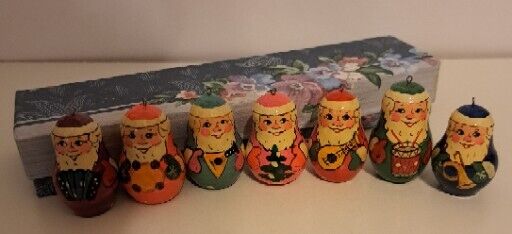 Vintage Christmas Ornaments Russian Hand Painted Wooden Nesting Doll Type Santas