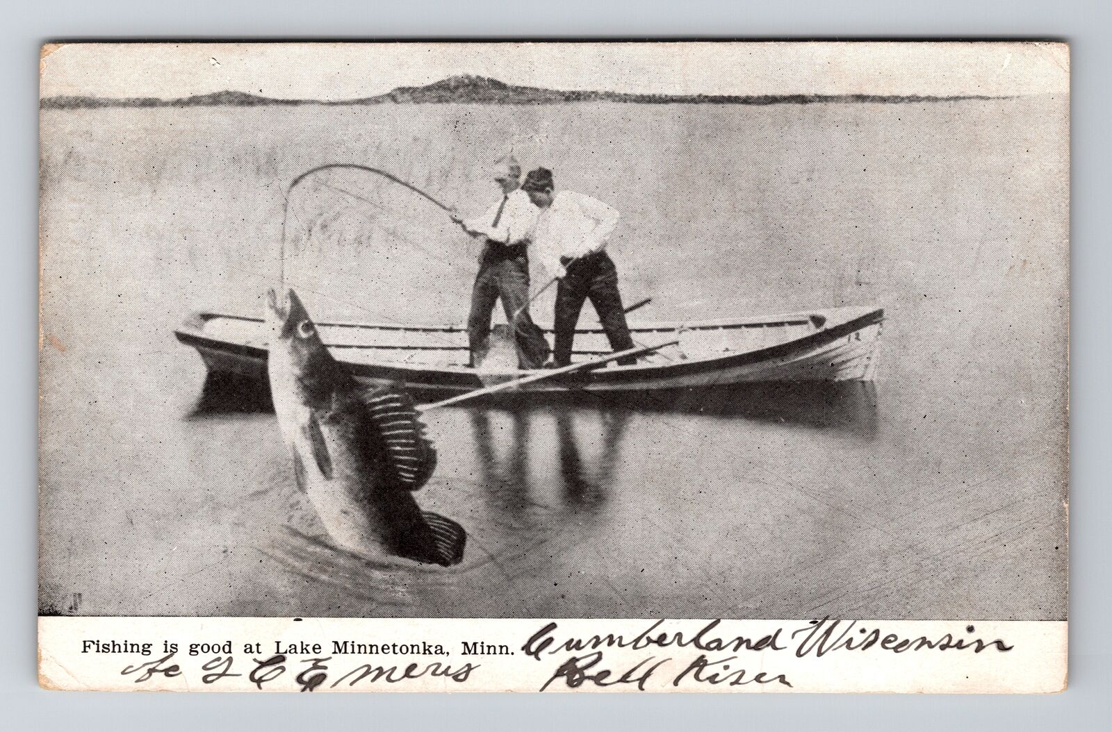 Lake Minnetonka MN-Minnesota, Fishing Is Good, Giant Fish Vintage Postcard