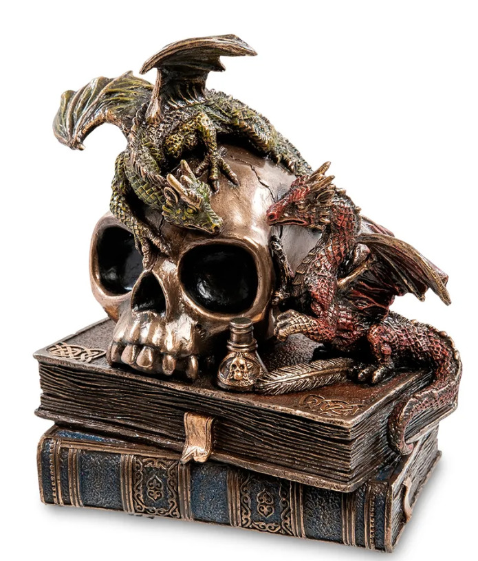 Dragons Skull Statue Books Polystone Vintage 2015 China Bronze Rare Decor Nice