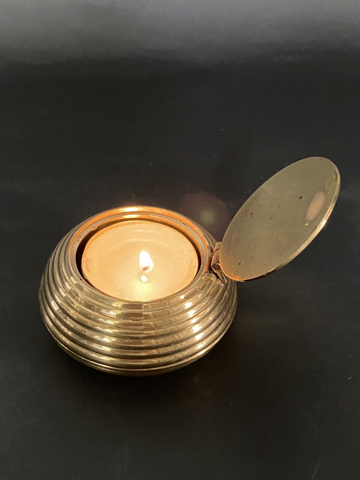 Brass Ribbed  Travel Tealight Candle Holder Made In India