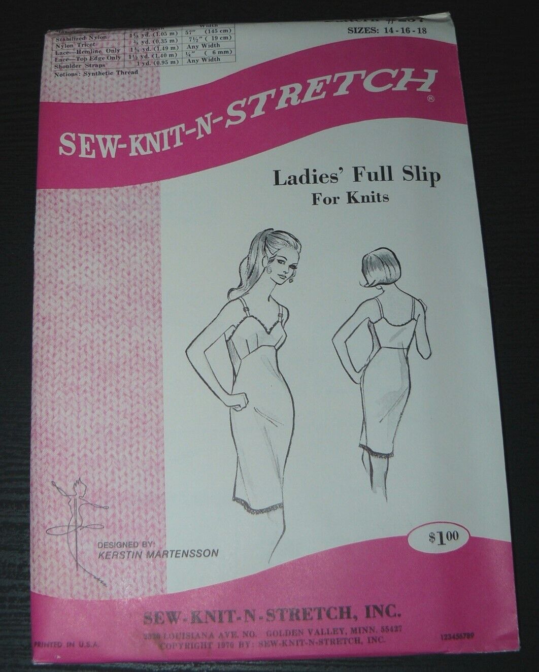 Sew Knit n Stretch Pattern #237 Ladies\' Full Slip for Knits 14-16-18 Unopened