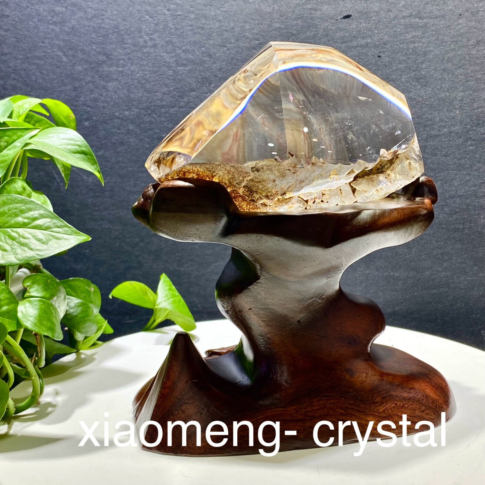 1.99LB Top natural ghost crystal quartz accompanying mineral specimen + support