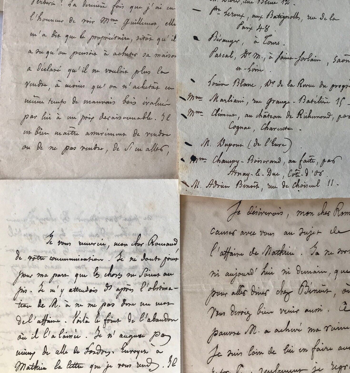 Ensemble De 3 Lettres And A List Signed Autograph Lamennais