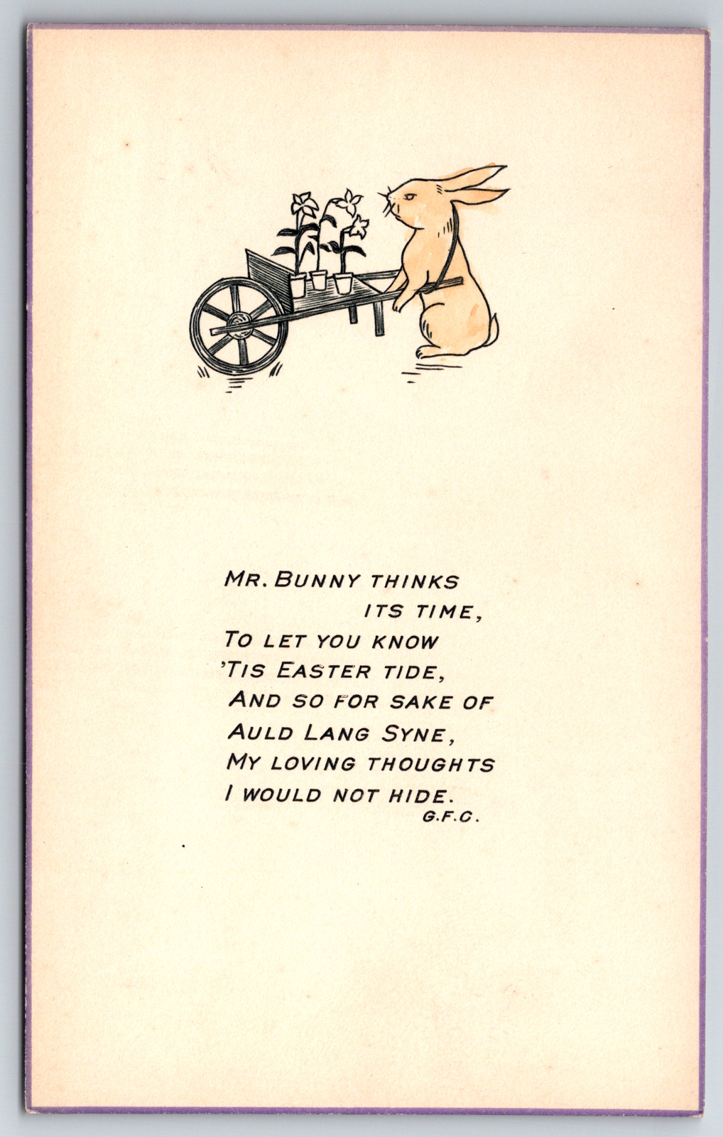 c1910s Mr. Bunny Poem Poetry Easter G.F.C. Rabbit Flowers Antique Postcard