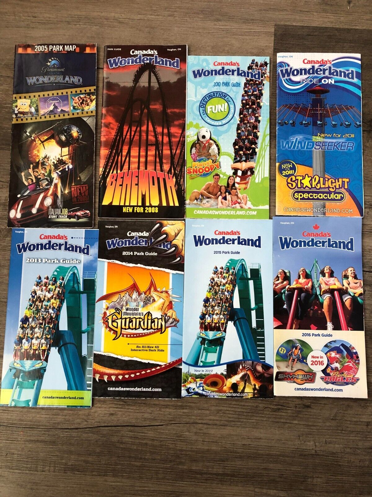 OLD CANADA\'S WONDERLAND PARK MAPS.   8 DIFFERENT YEARS