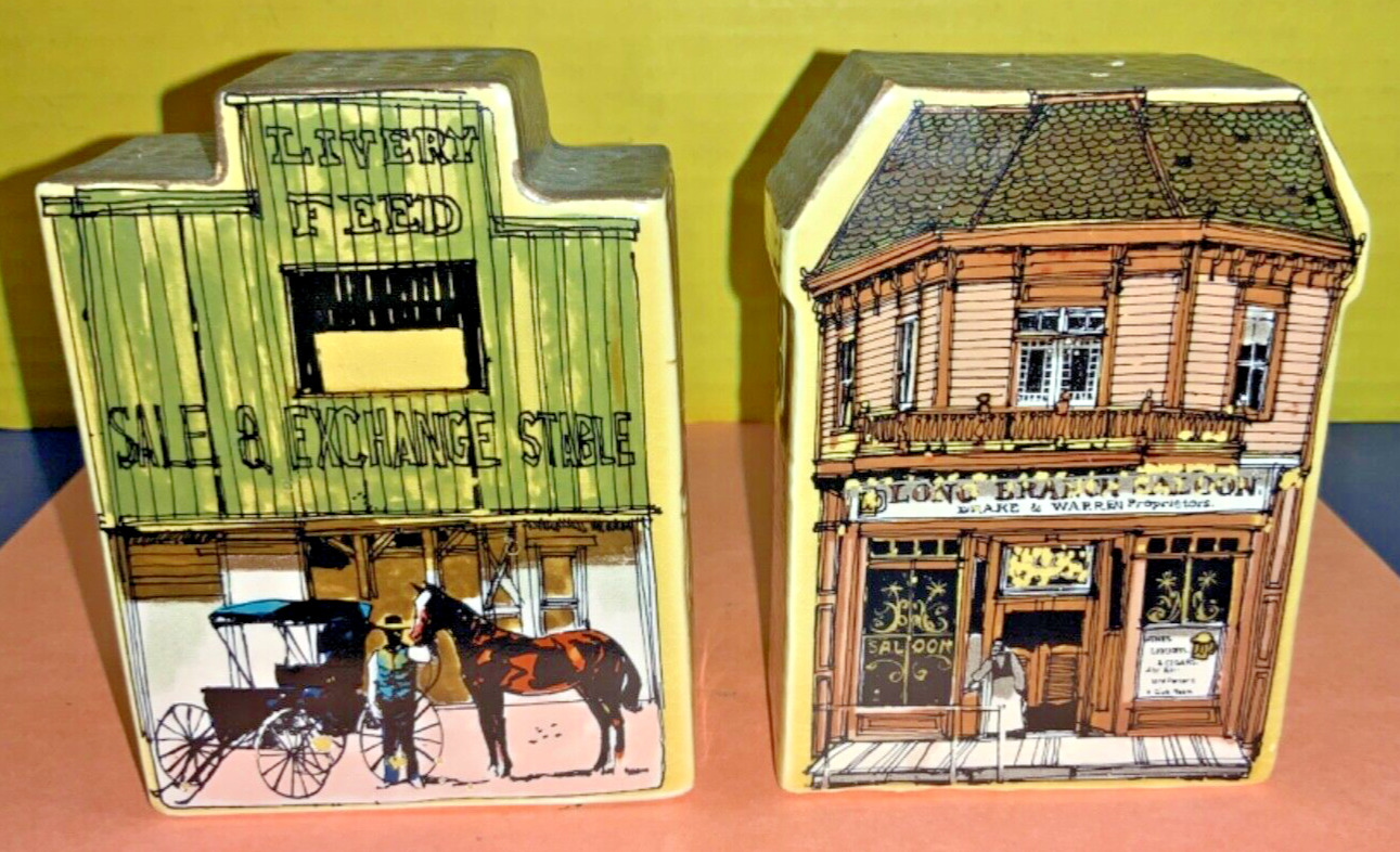 Vintage Enesco Old West Main Street Salt & Pepper - NO BOX - AS IS - LOT OF 2