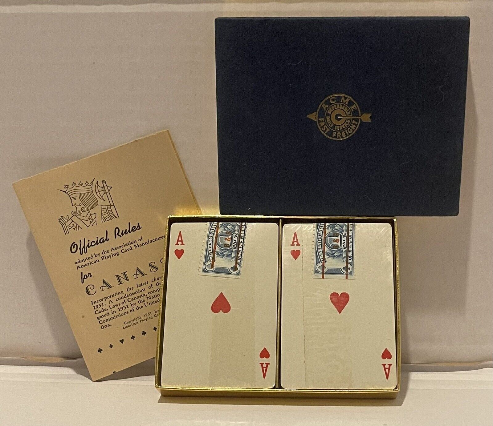 1950’s Acme Fast Freight Dbl Deck of Playing Cards  Sealed  In Original Box