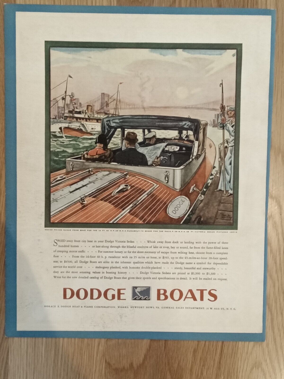 1930 Dodge Boat Motorboat Fortune Magazine Print Advertising Victoria Tappan Zee