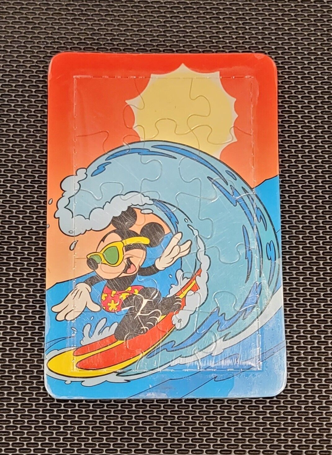 Disney Mickey Mouse Surfing Riding Ocean Wave 15 Piece VTG Puzzle Used Postcard