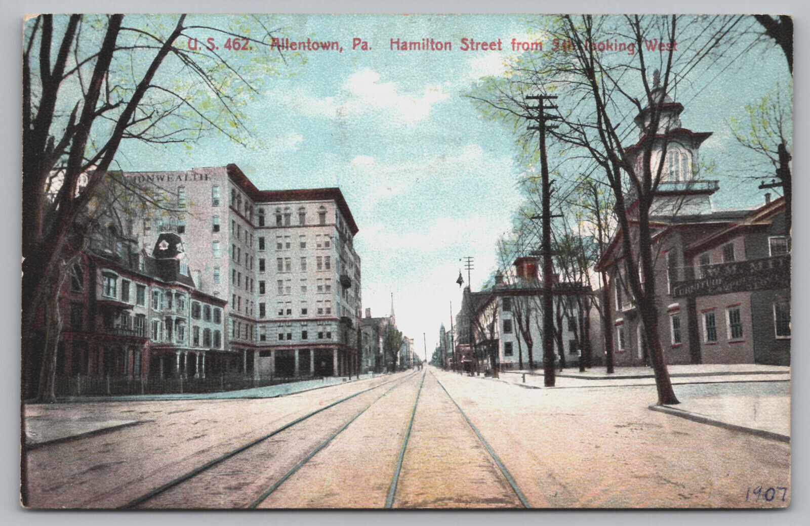 Allentown PA Pennsylvania - Hamilton Street Looking West - Postcard - 1907