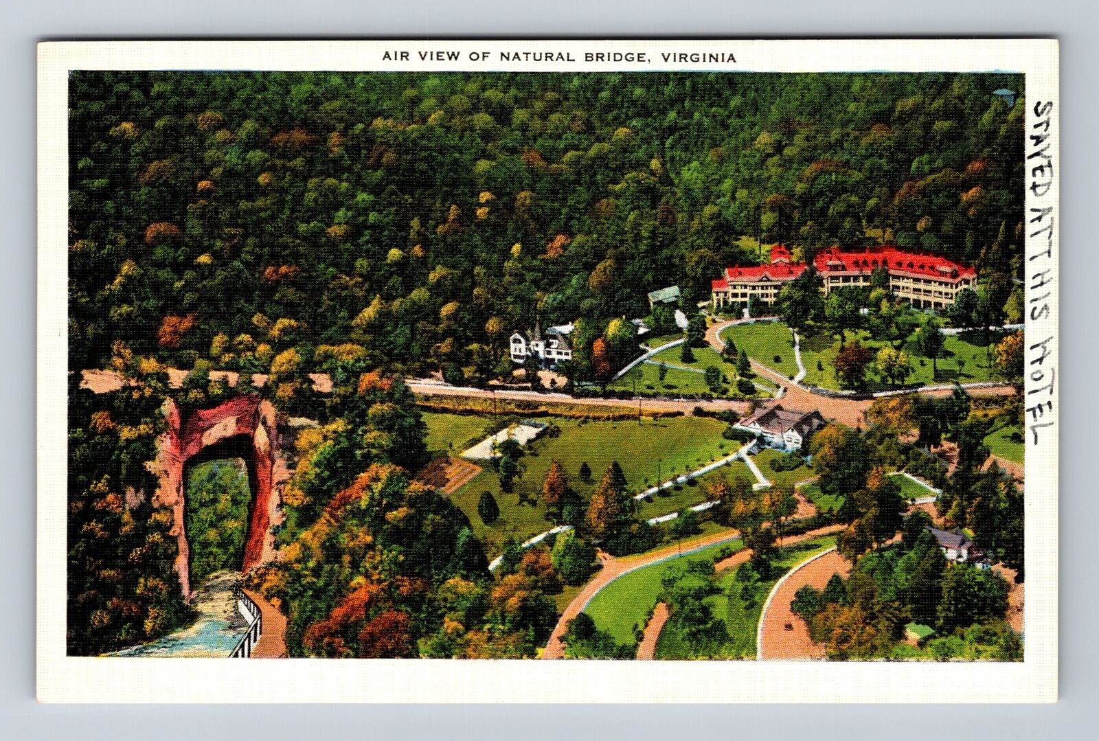 Natural Bridge VA-Virginia, Aerial Of Town Area, Antique, Vintage Postcard