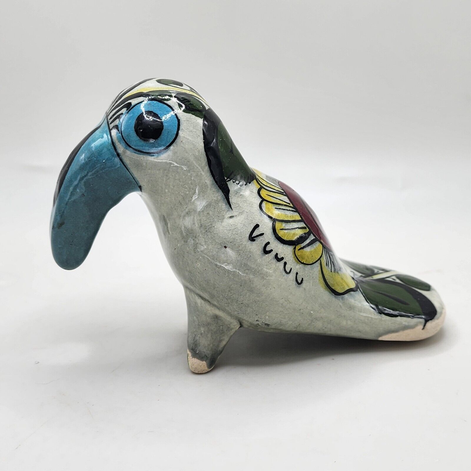  Tonala Mexican Pottery Toucan Bird Folk Art Figurine Signed RS