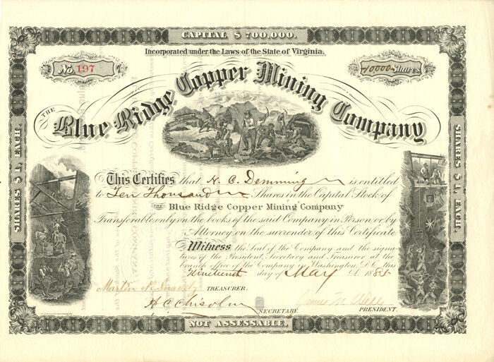 Blue Ridge Copper Mining Co. - Stock Certificate - Mining Stocks